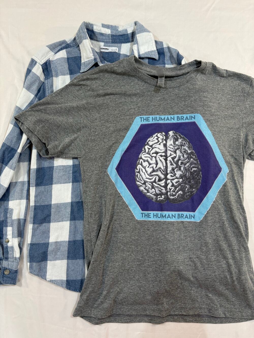 The Human Brain Blue & Gray Tee Shirt & Plaid Flannel Set